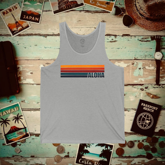 Aloha Retro Stripes, Hawaii Tank Top Athletic Heather / XS