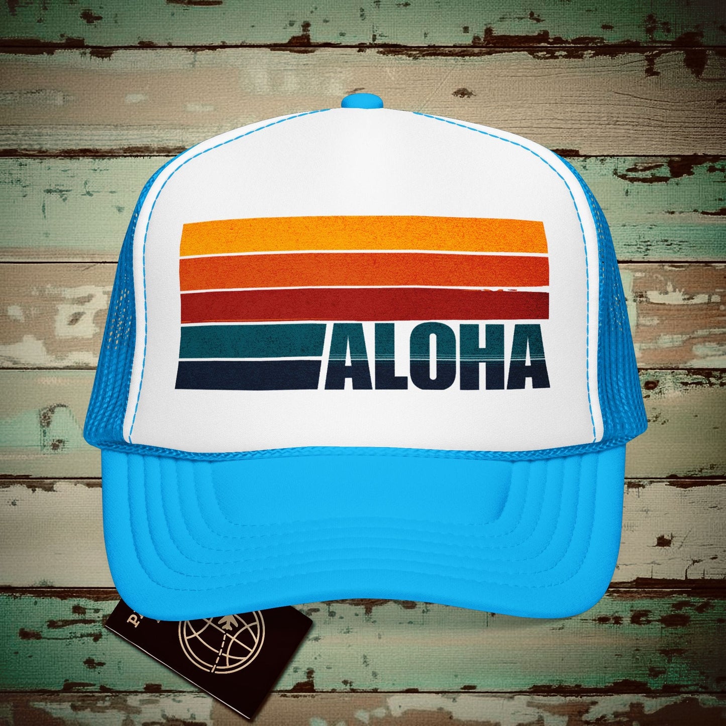 Aloha Retro Stripes, Hawaii Trucker Hat Blue/White / One size