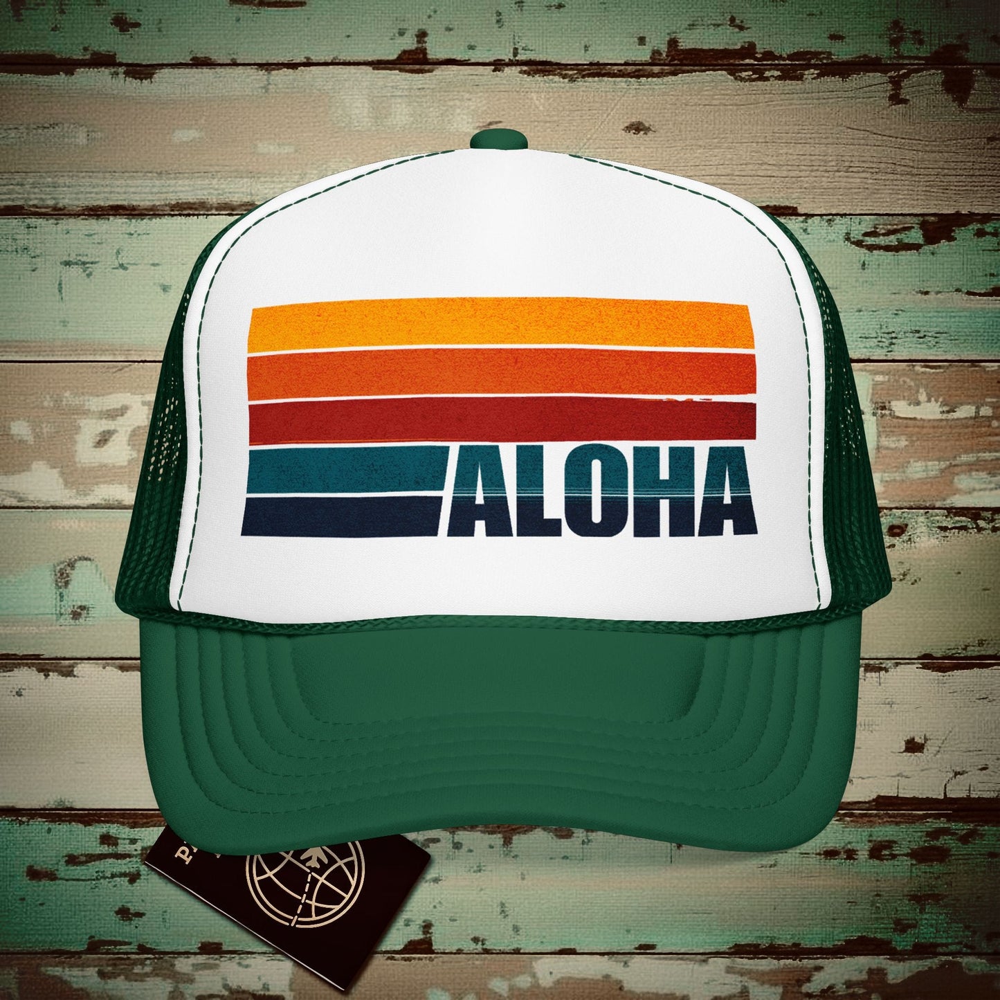 Aloha Retro Stripes, Hawaii Trucker Hat Kelly/ White/ Kelly / One size