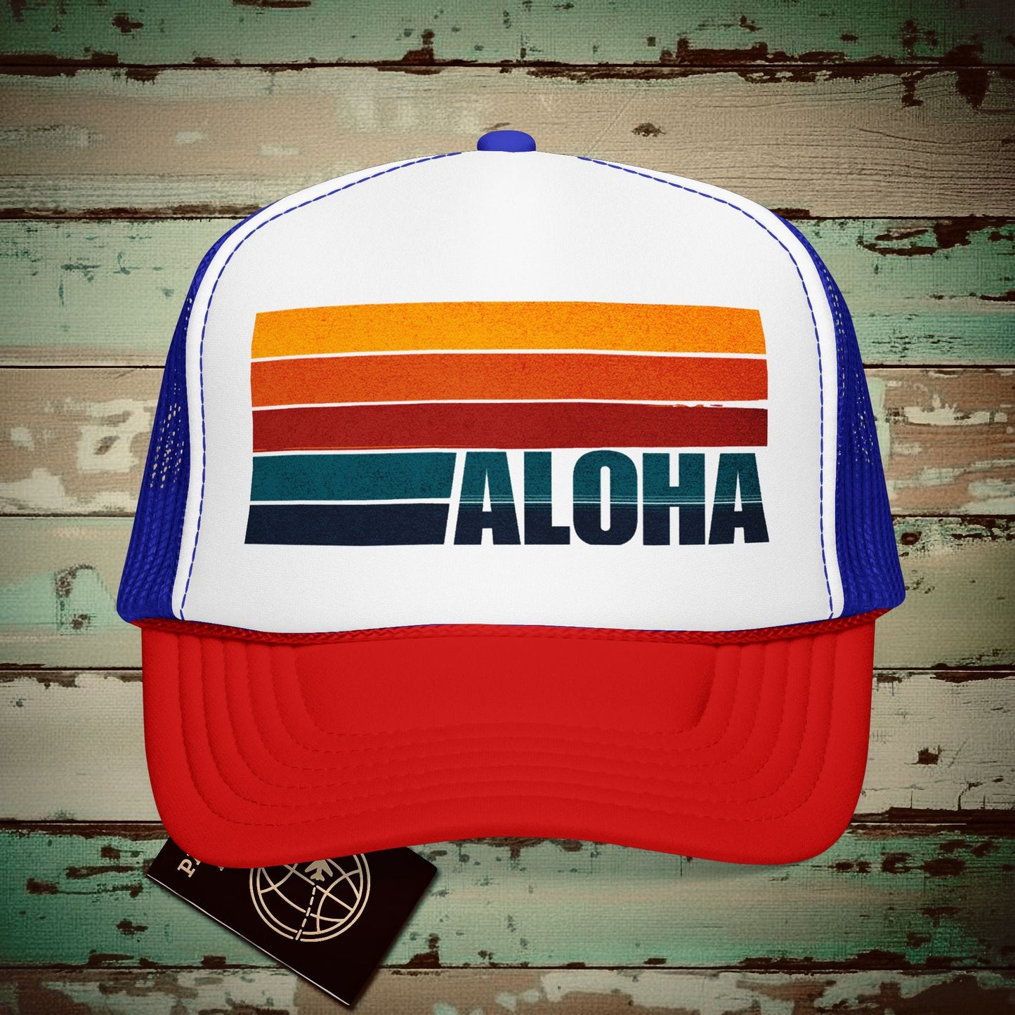 Aloha Retro Stripes, Hawaii Trucker Hat Red / White / Royal / One size