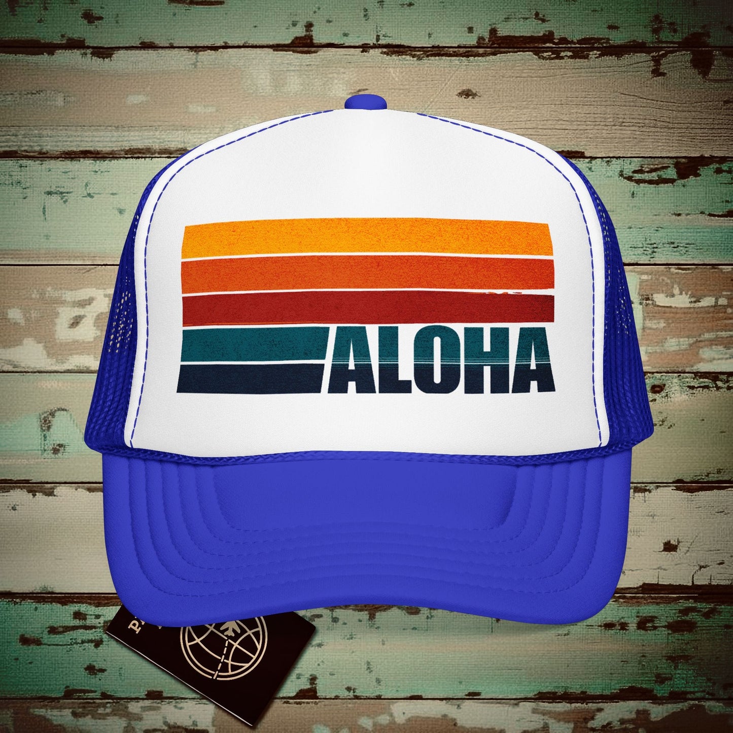 Aloha Retro Stripes, Hawaii Trucker Hat Royal / White / Royal / One size