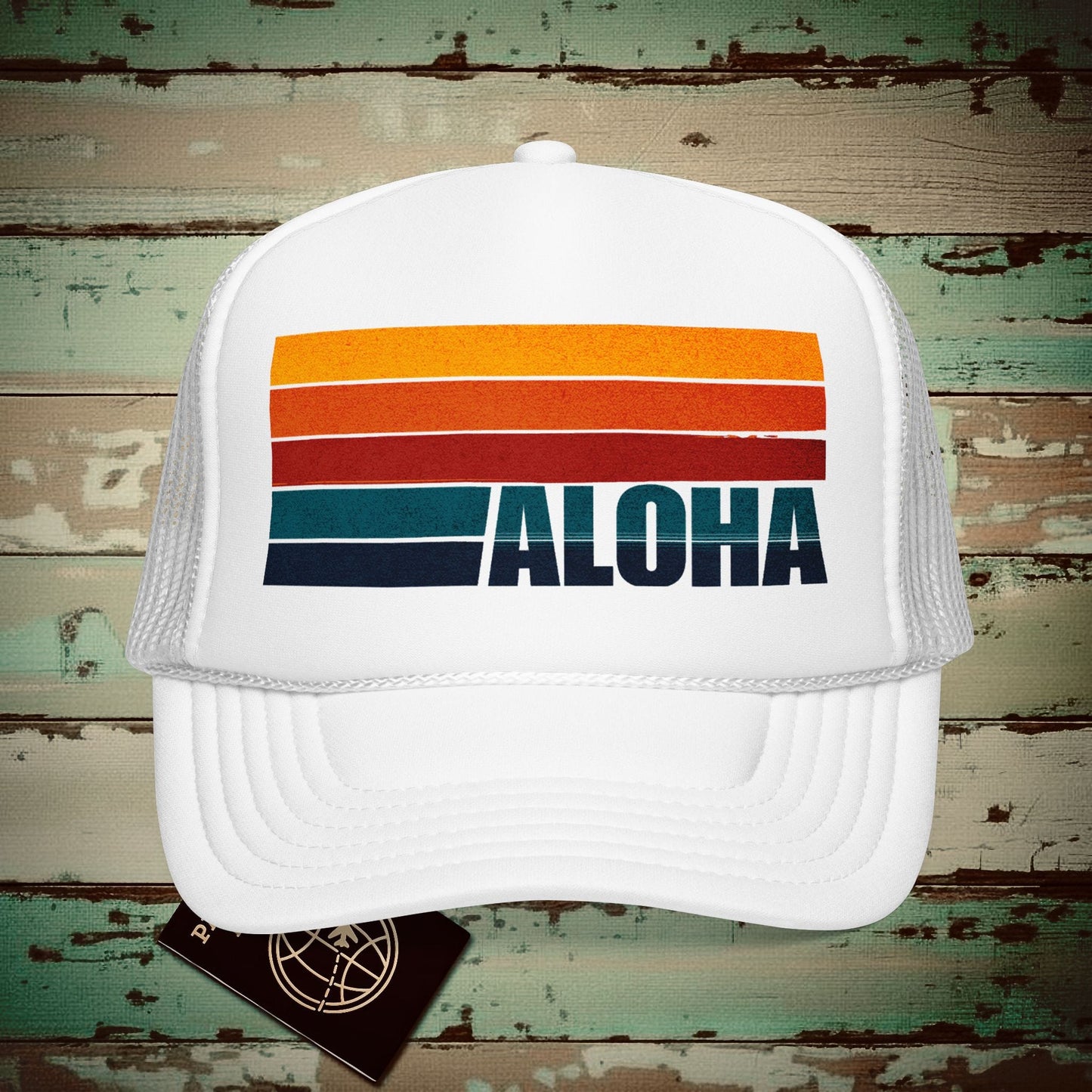 Aloha Retro Stripes, Hawaii Trucker Hat White / One size