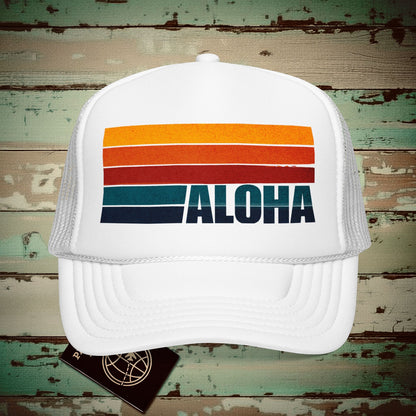 Aloha Retro Stripes, Hawaii Trucker Hat White / One size
