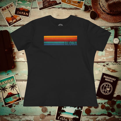 Aloha Retro Stripes, Hawaii Womens Fit T-Shirt Black / S