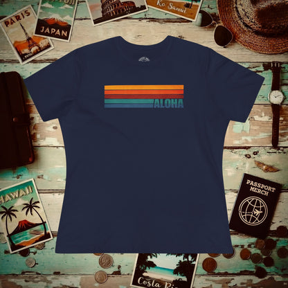 Aloha Retro Stripes, Hawaii Womens Fit T-Shirt Navy / S