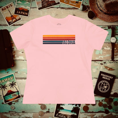 Aloha Retro Stripes, Hawaii Womens Fit T-Shirt Pink / S