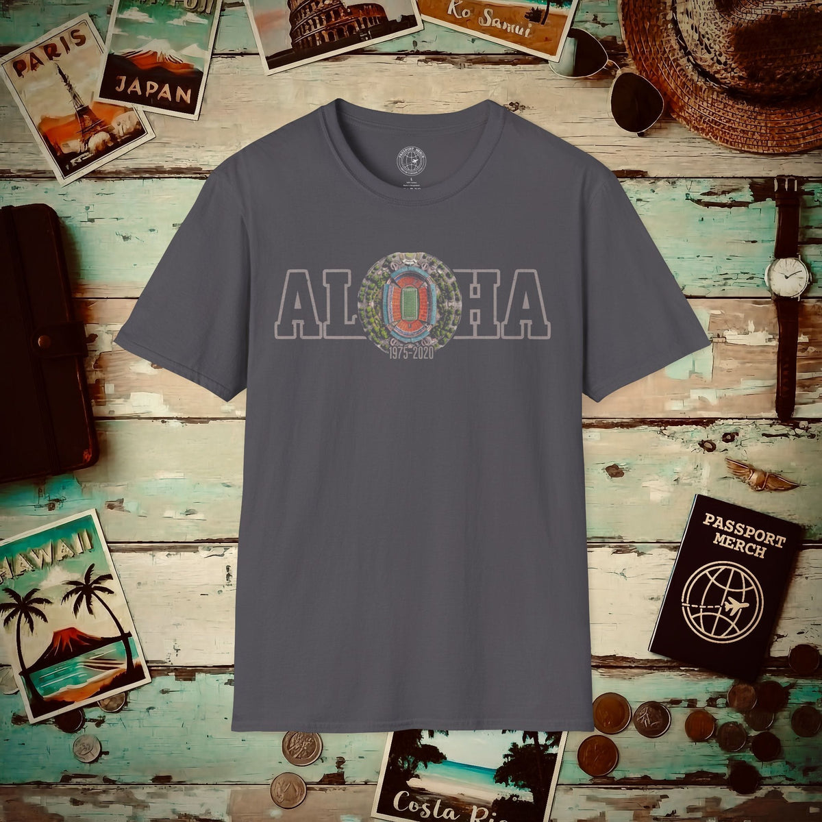 Aloha Stadium Varsity Footprint, Hawaii T-Shirt Charcoal / S