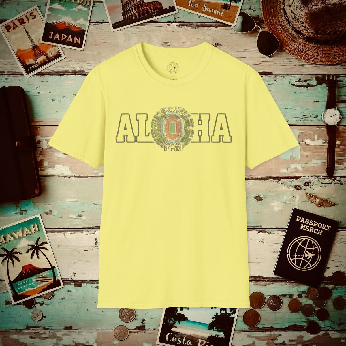 Aloha Stadium Varsity Footprint, Hawaii T-Shirt Cornsilk / S