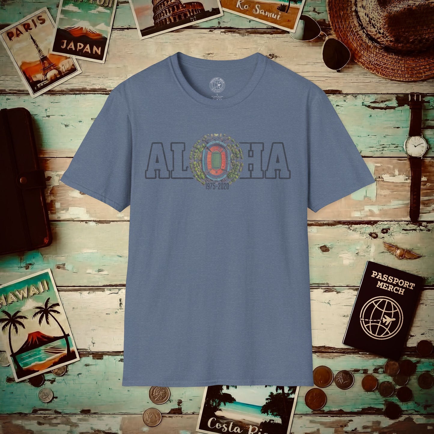 Aloha Stadium Varsity Footprint, Hawaii T-Shirt Heather Indigo / S