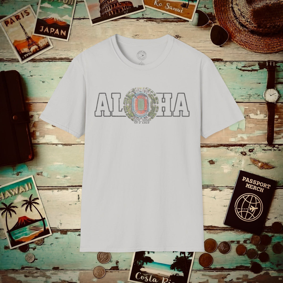 Aloha Stadium Varsity Footprint, Hawaii T-Shirt Ice Grey / S