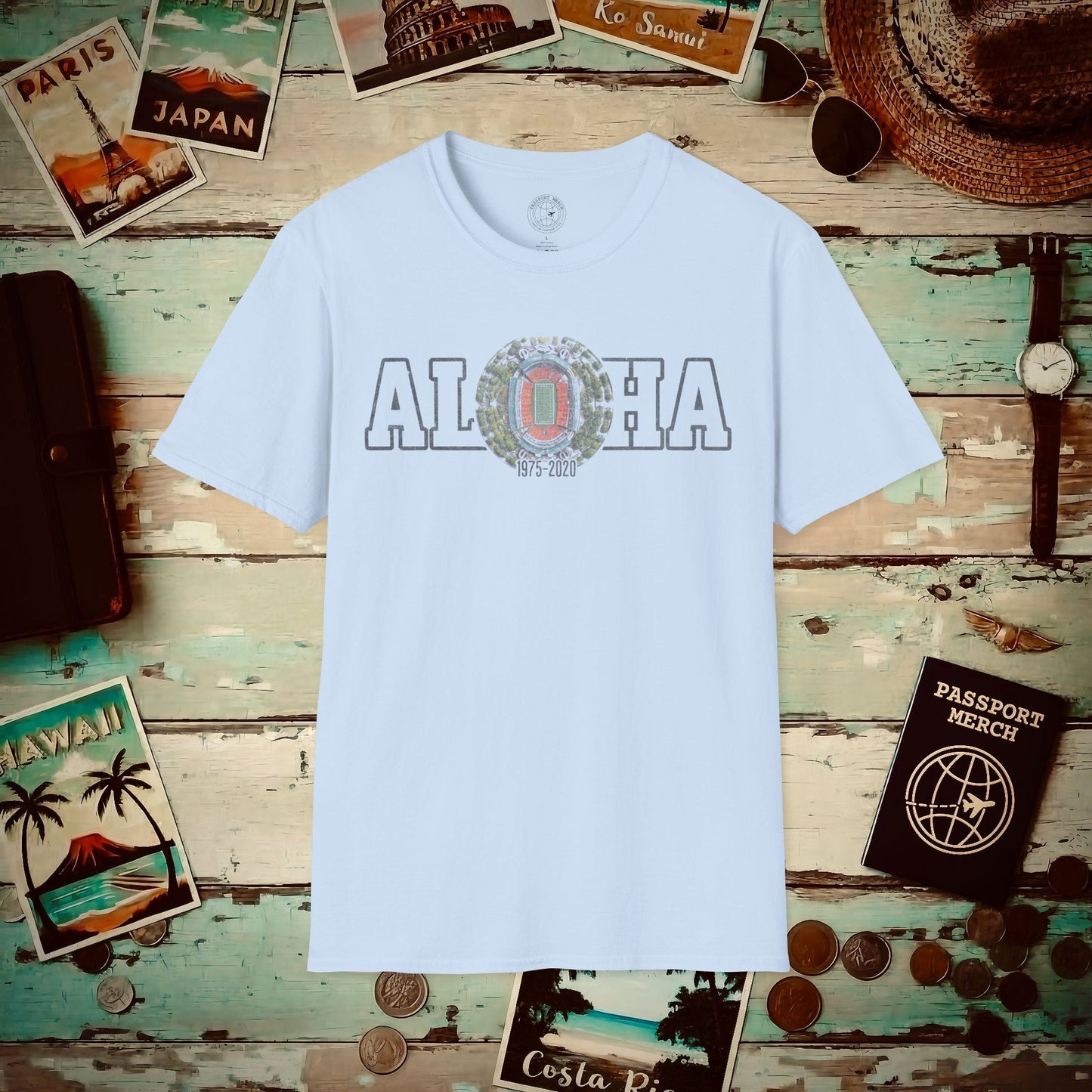 Aloha Stadium Varsity Footprint, Hawaii T-Shirt Light Blue / S