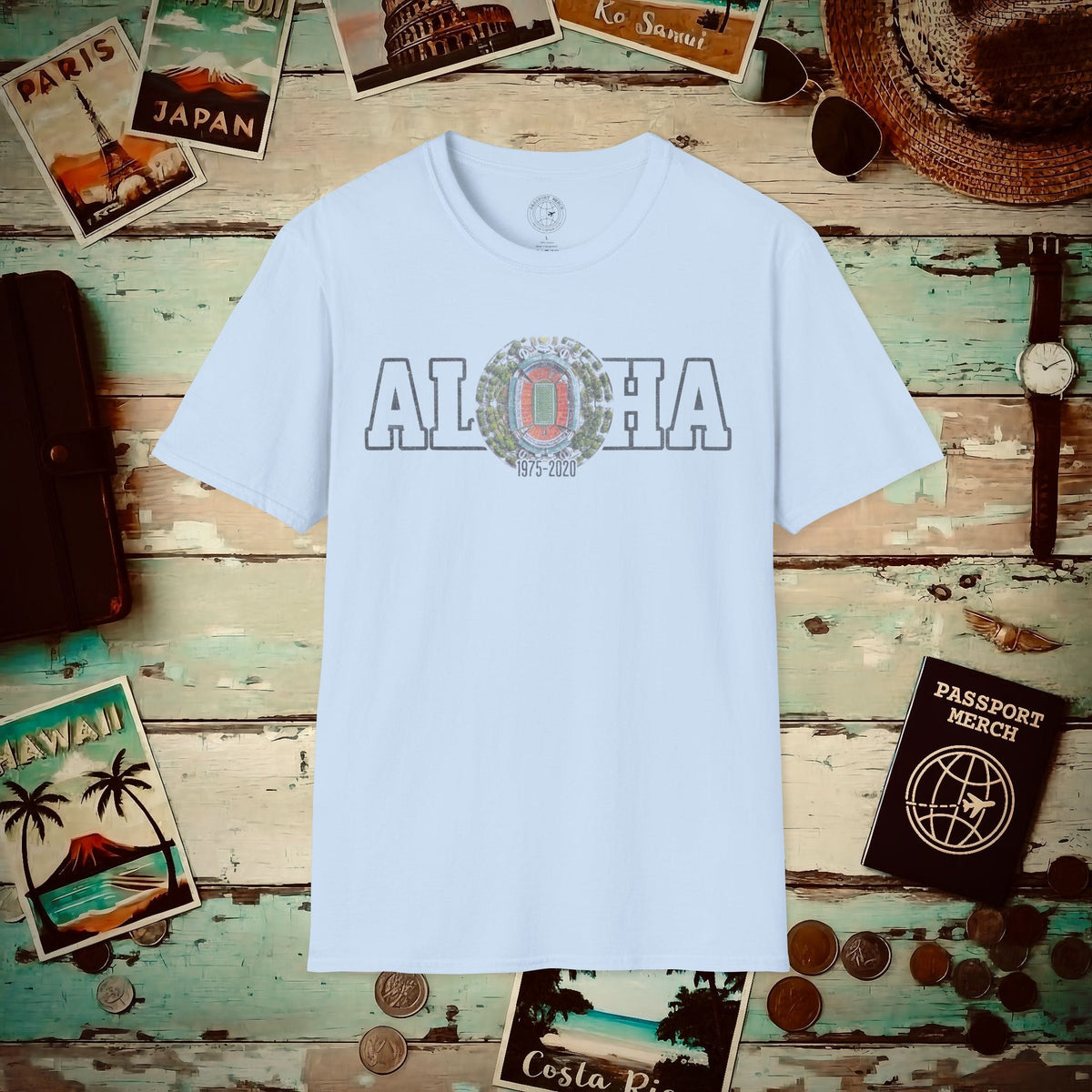 Aloha Stadium Varsity Footprint, Hawaii T-Shirt Light Blue / S