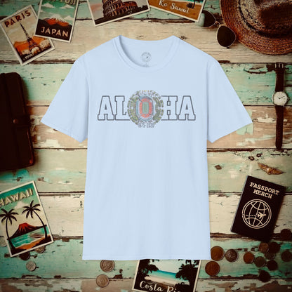 Aloha Stadium Varsity Footprint, Hawaii T-Shirt Light Blue / S