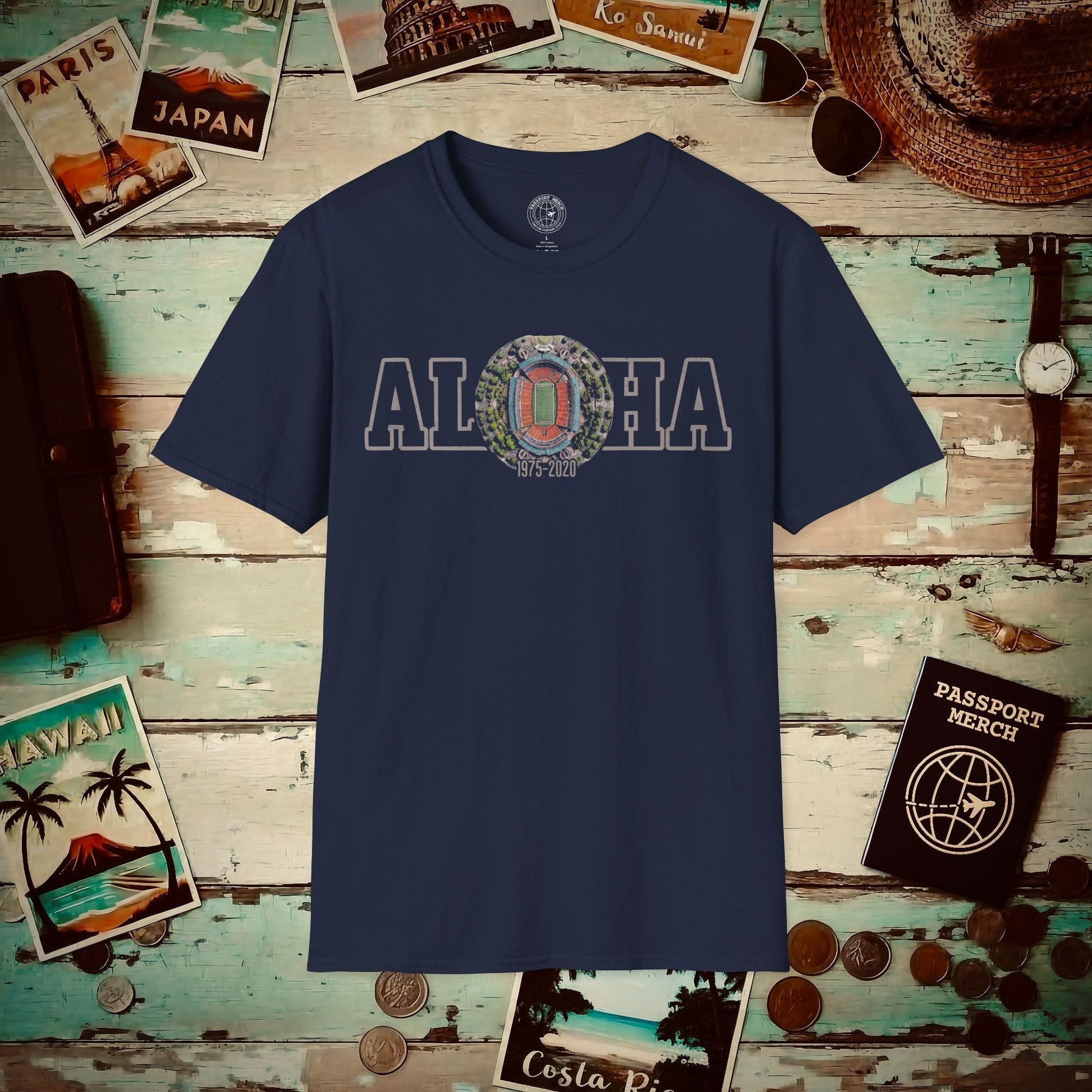 Aloha Stadium Varsity Footprint, Hawaii T-Shirt Navy / S