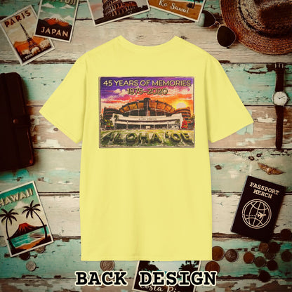 Aloha Stadium Wood Sketch Sunset, Hawaii Back Print T-Shirt Cornsilk / S