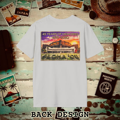 Aloha Stadium Wood Sketch Sunset, Hawaii Back Print T-Shirt Ice Grey / S