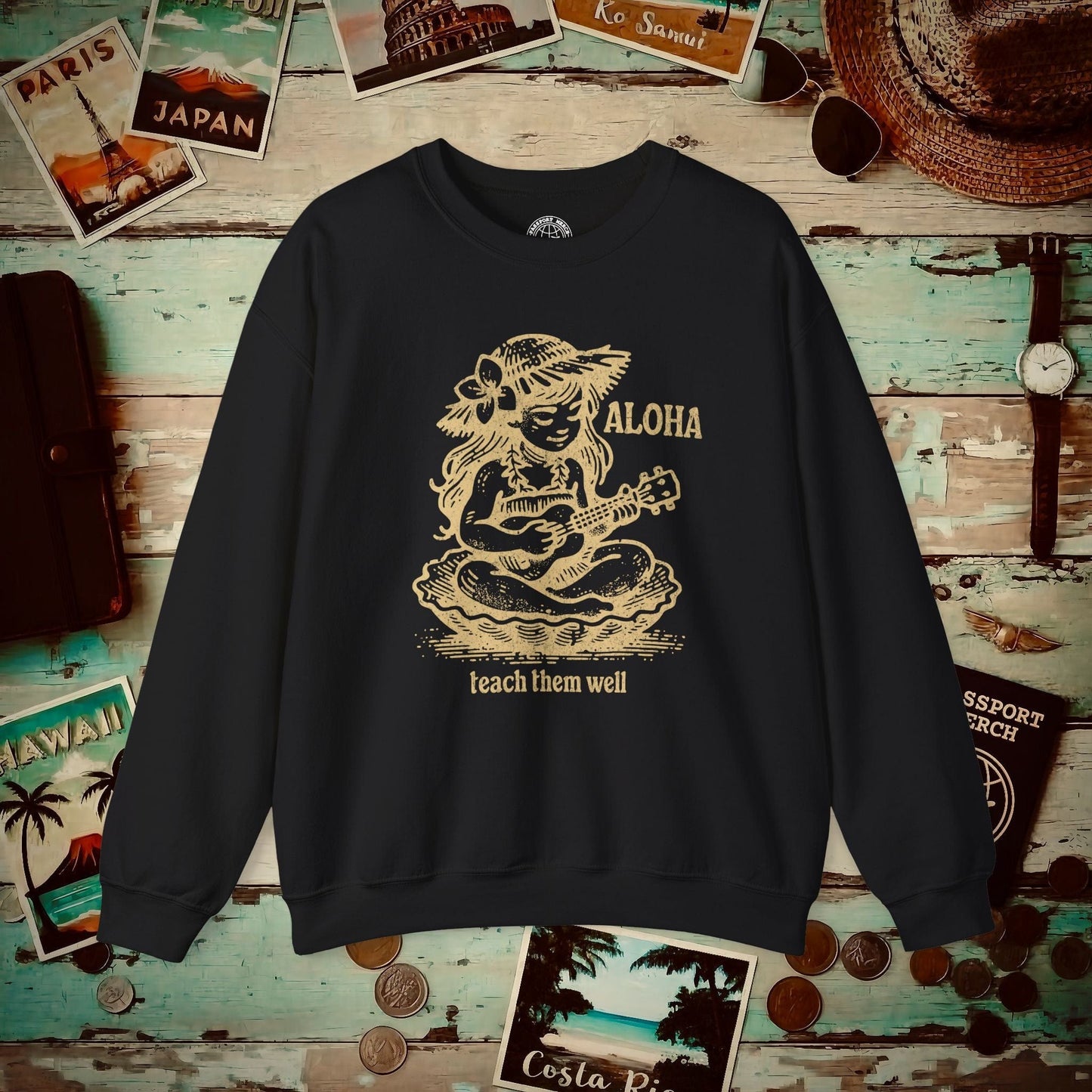 Aloha, Teach Them Well, Hawaii Crewneck Black / S