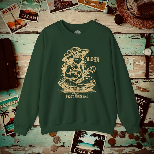Aloha, Teach Them Well, Hawaii Crewneck Forest Green / S