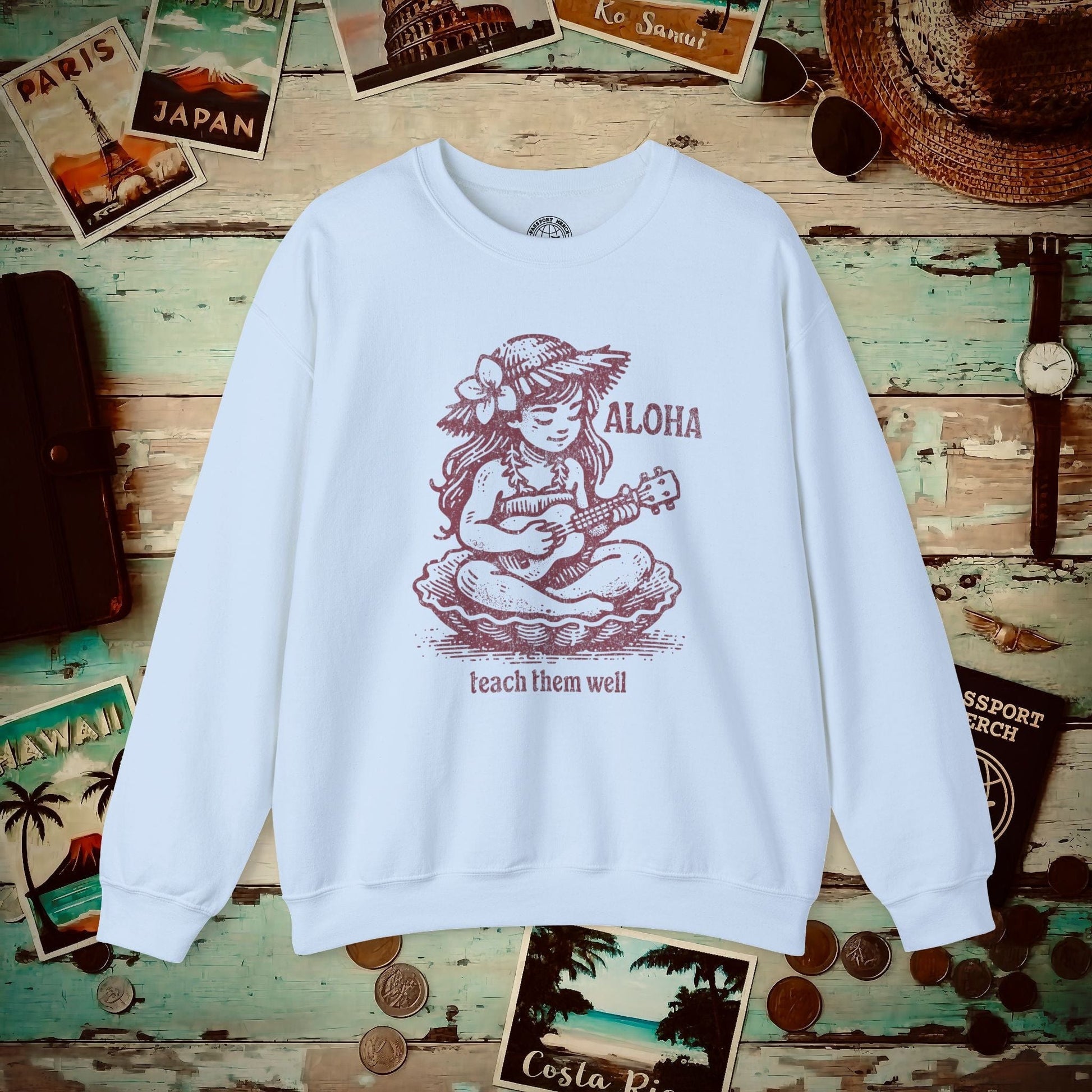 Aloha, Teach Them Well, Hawaii Crewneck Light Blue / S