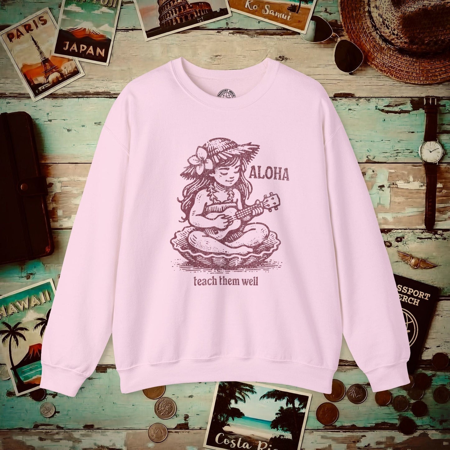 Aloha, Teach Them Well, Hawaii Crewneck Light Pink / S
