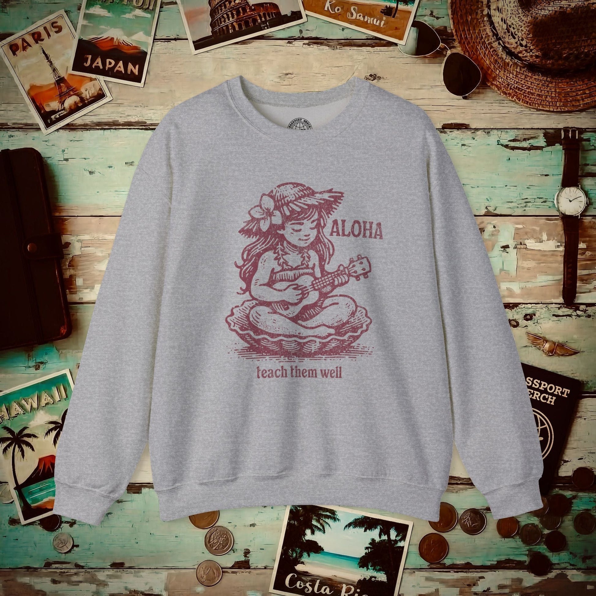 Aloha, Teach Them Well, Hawaii Crewneck Sport Grey / S