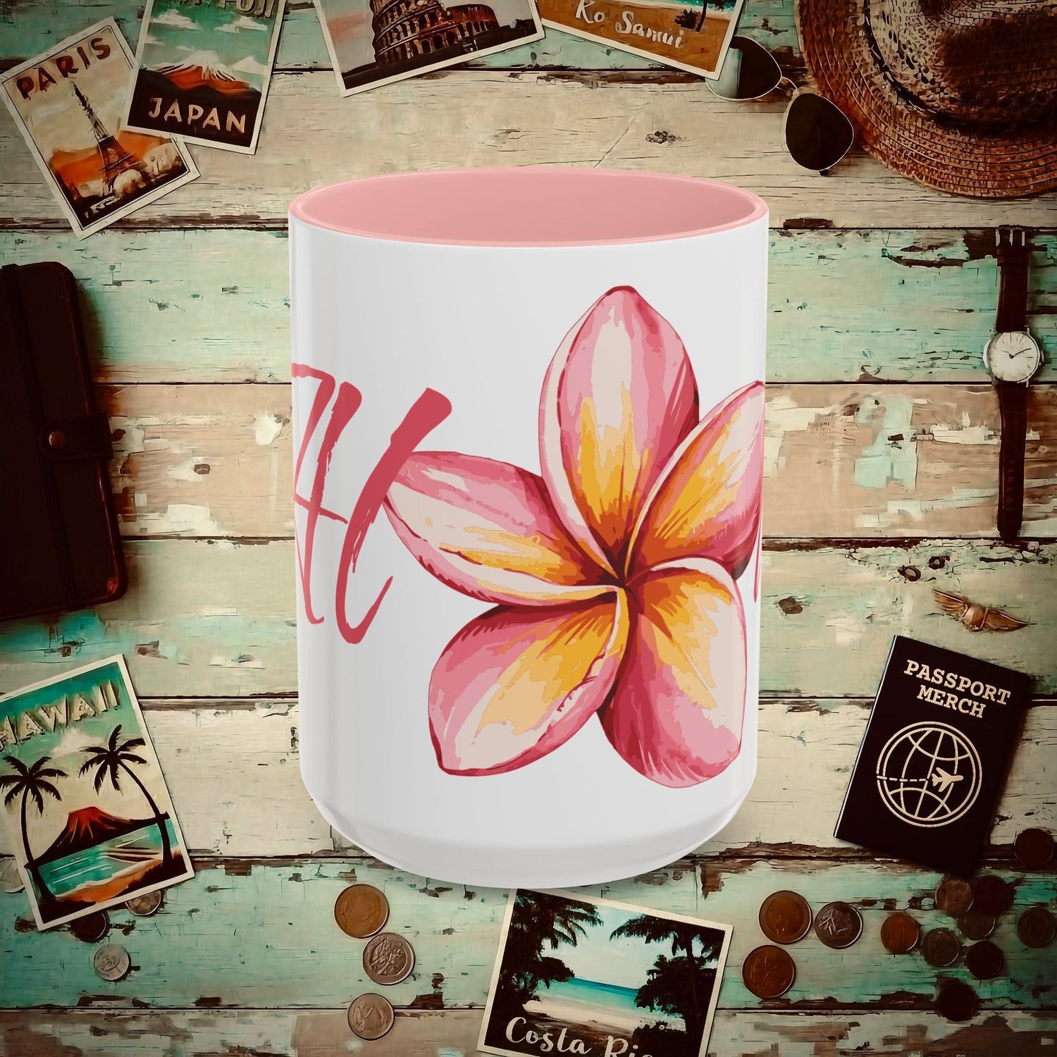 Aloha Watercolor Plumeria, Hawaii 15oz Mug Pink / 15oz