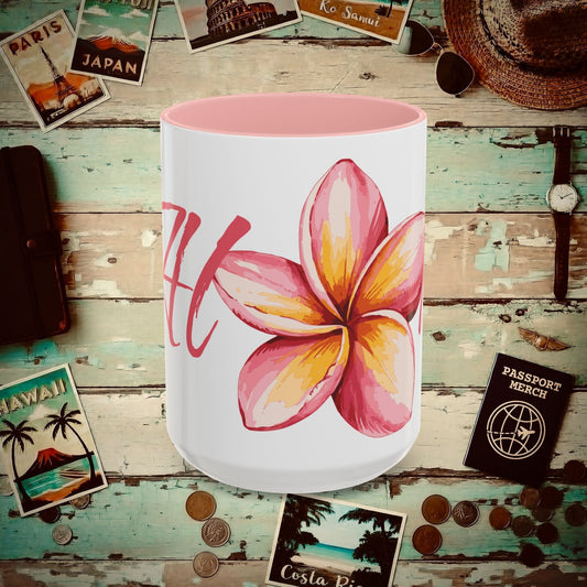 Aloha Watercolor Plumeria, Hawaii 15oz Mug Pink / 15oz