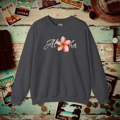 Aloha Watercolor Plumeria, Hawaii Crewneck Dark Heather / S