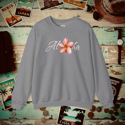 Aloha Watercolor Plumeria, Hawaii Crewneck Graphite Heather / S