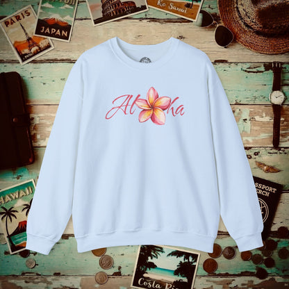 Aloha Watercolor Plumeria, Hawaii Crewneck Light Blue / S