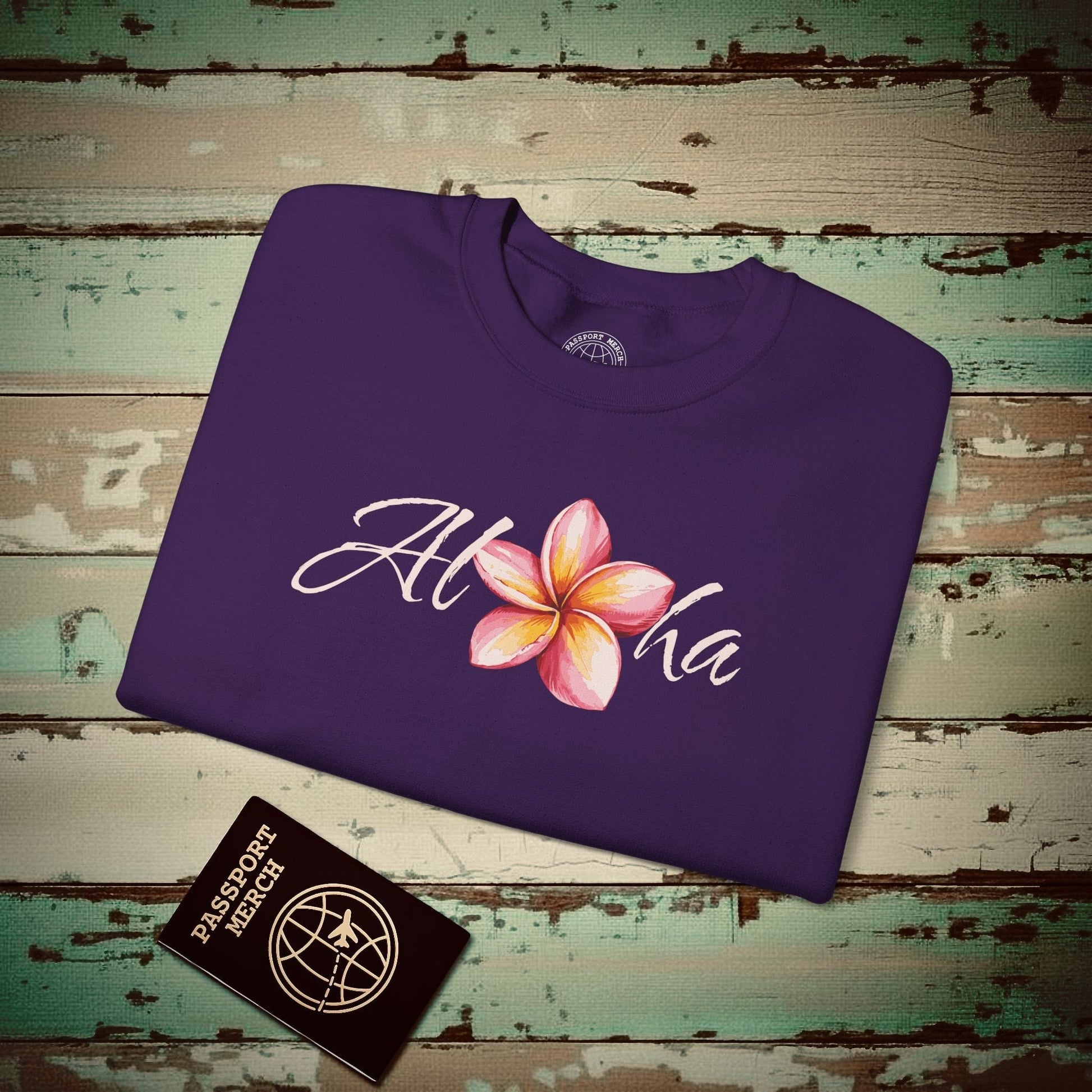 Aloha Watercolor Plumeria, Hawaii Crewneck Purple / S