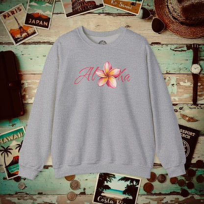 Aloha Watercolor Plumeria, Hawaii Crewneck Sport Grey / S