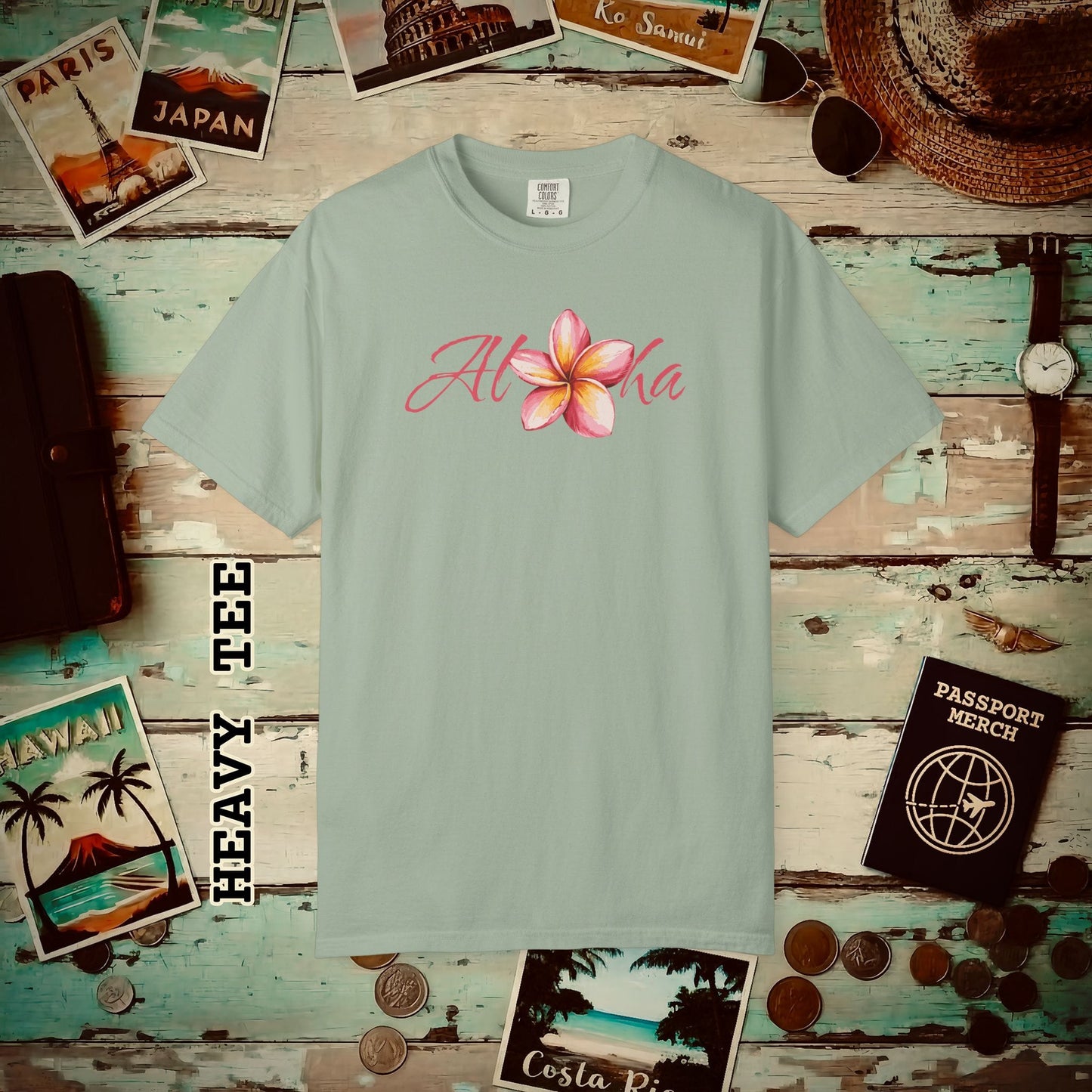 Aloha Watercolor Plumeria, Hawaii Heavy Tee Bay / S