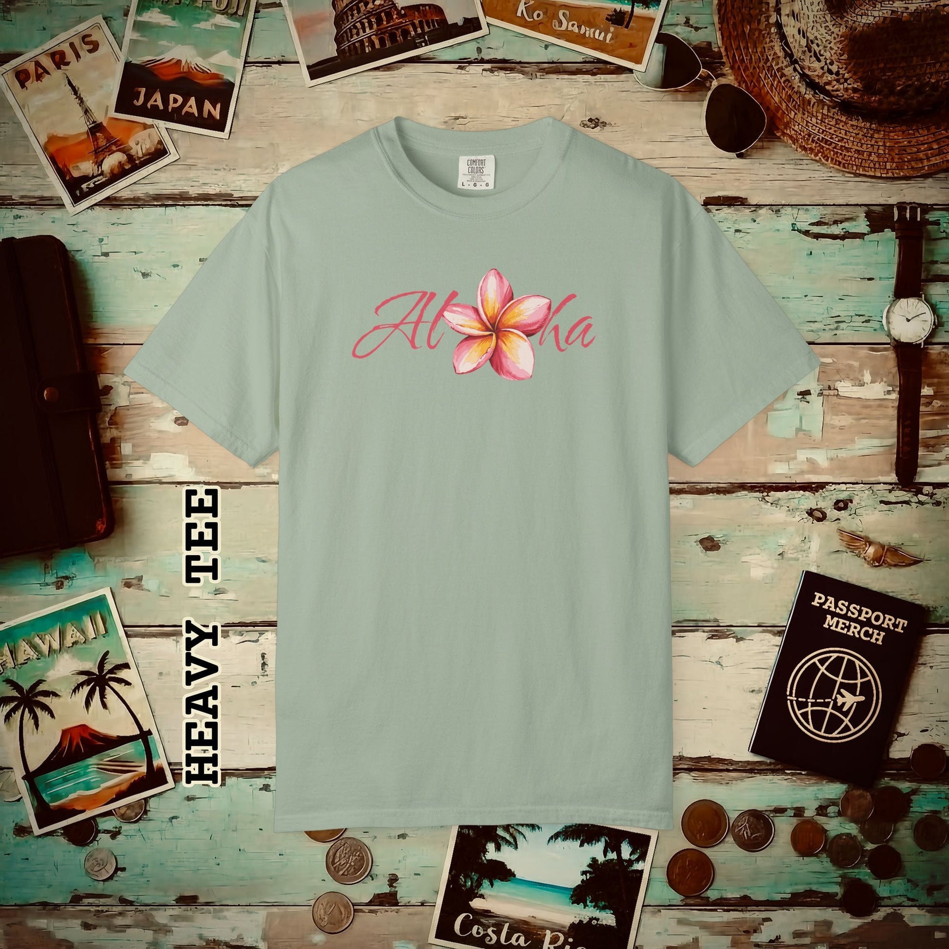 Aloha Watercolor Plumeria, Hawaii Heavy Tee Bay / S