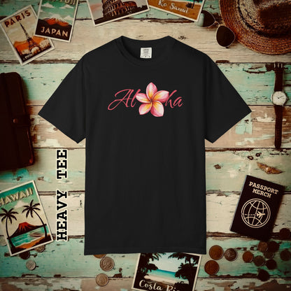 Aloha Watercolor Plumeria, Hawaii Heavy Tee Black / S