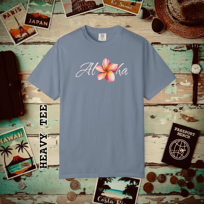Aloha Watercolor Plumeria, Hawaii Heavy Tee Blue Jean / S