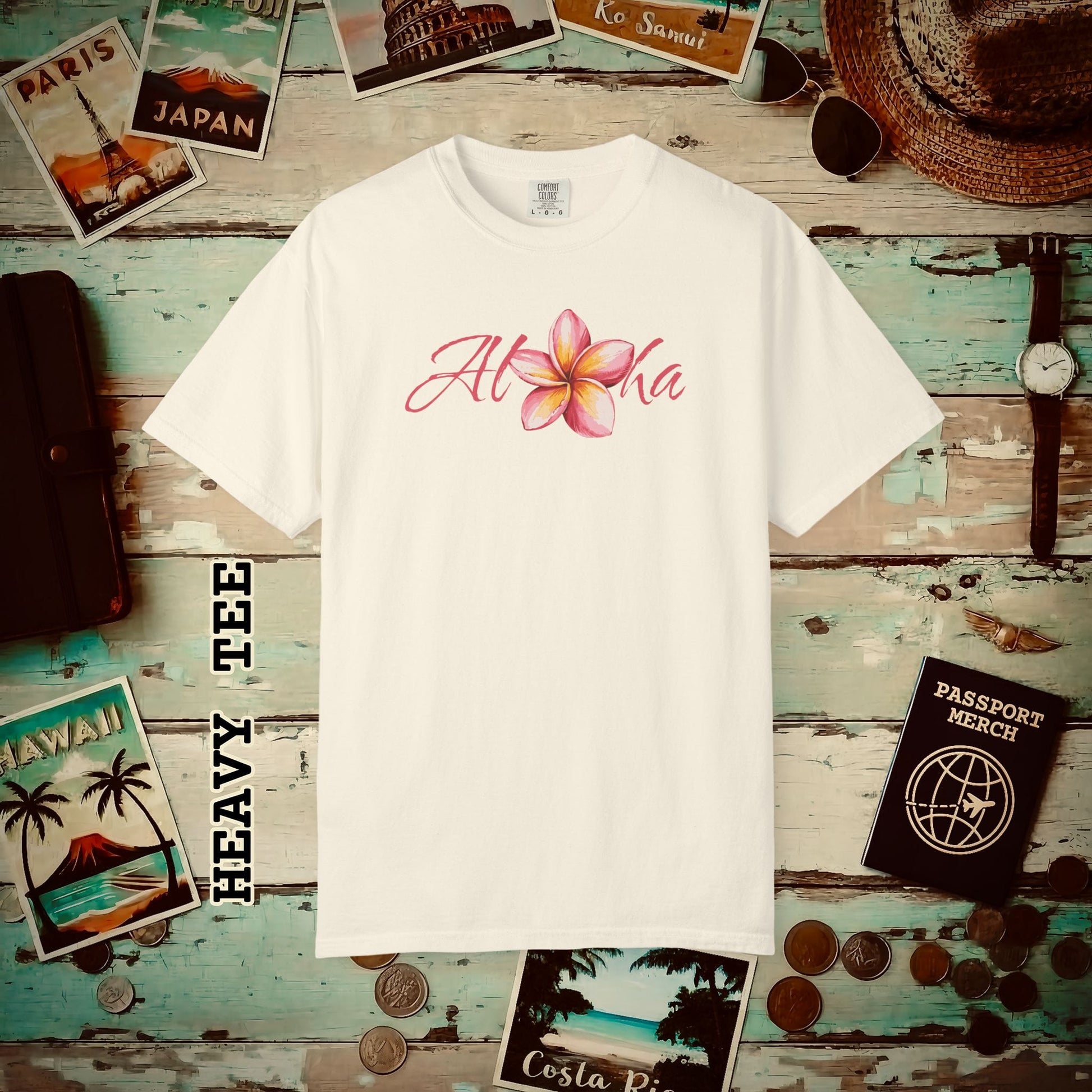 Aloha Watercolor Plumeria, Hawaii Heavy Tee Ivory / S