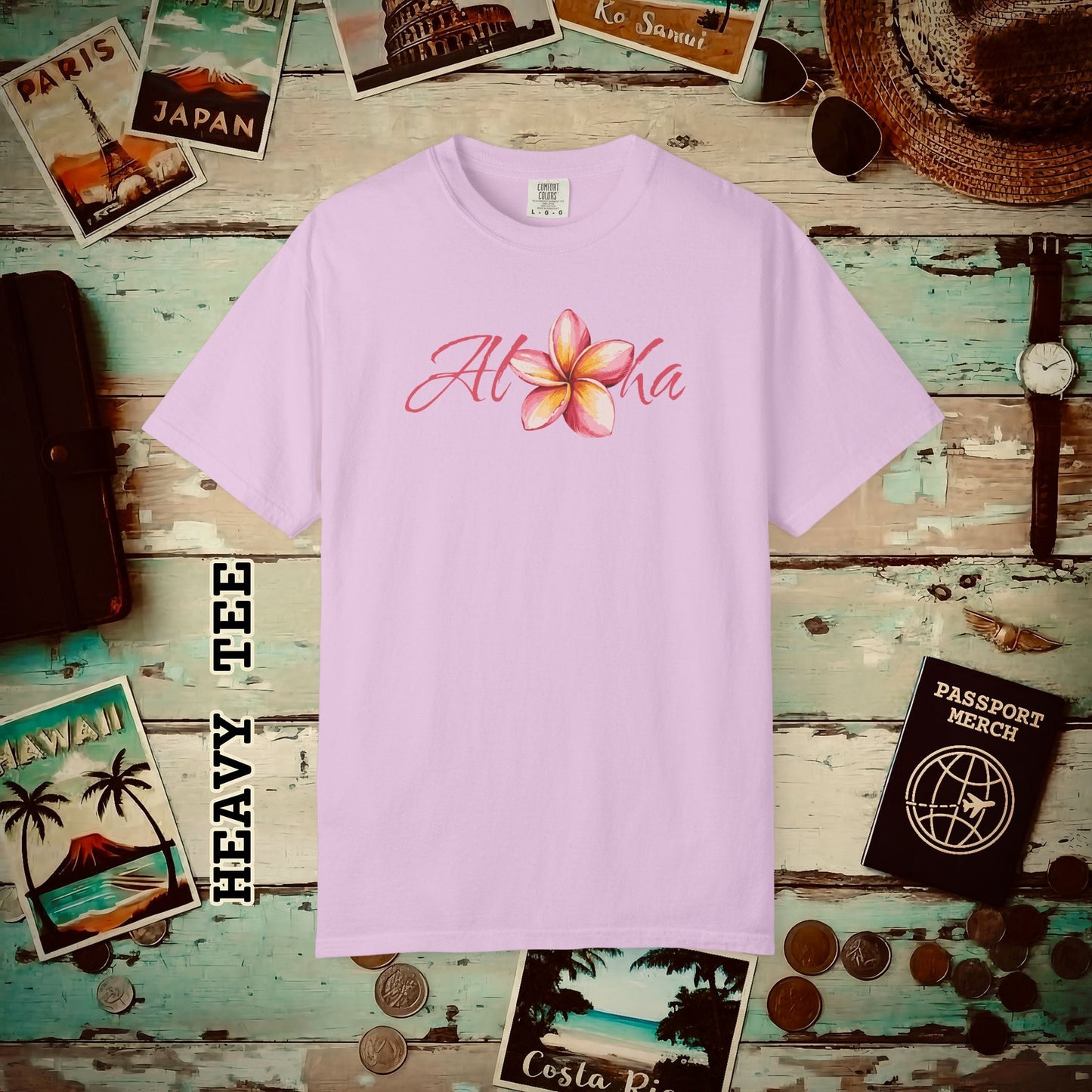 Aloha Watercolor Plumeria, Hawaii Heavy Tee Orchid / S