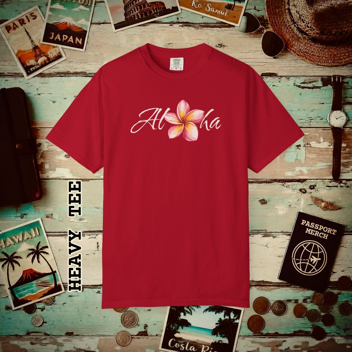 Aloha Watercolor Plumeria, Hawaii Heavy Tee Red / S