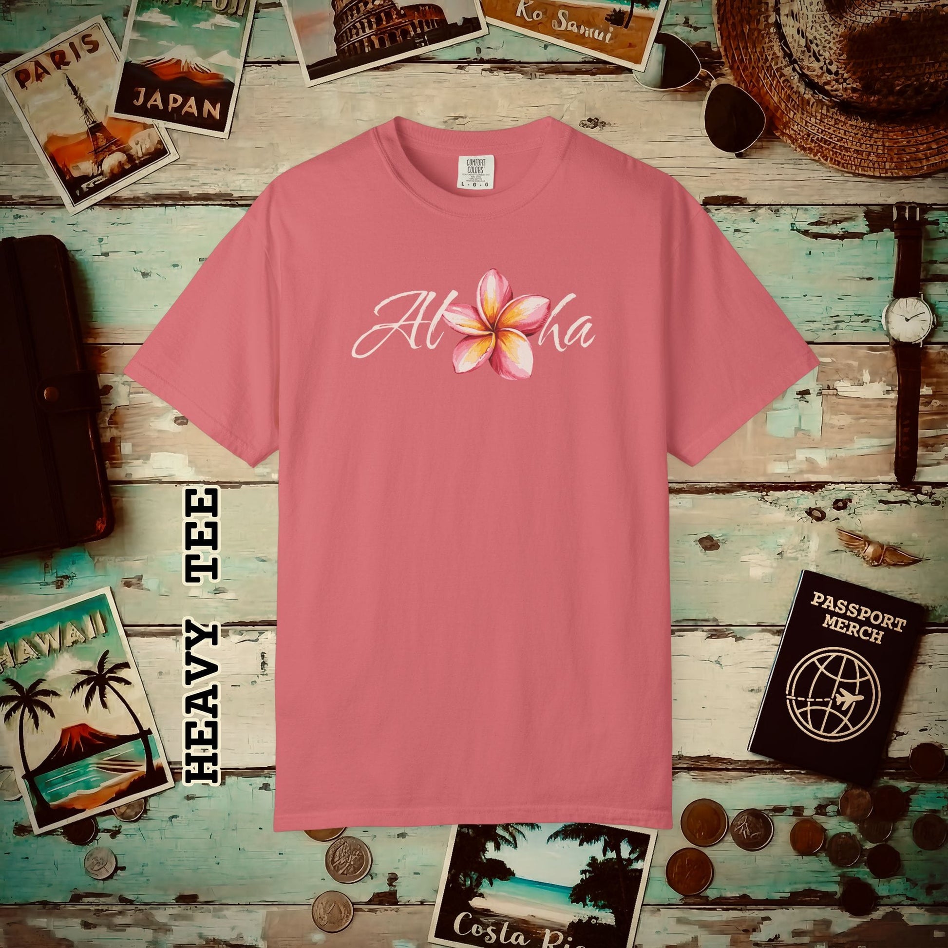 Aloha Watercolor Plumeria, Hawaii Heavy Tee Watermelon / S