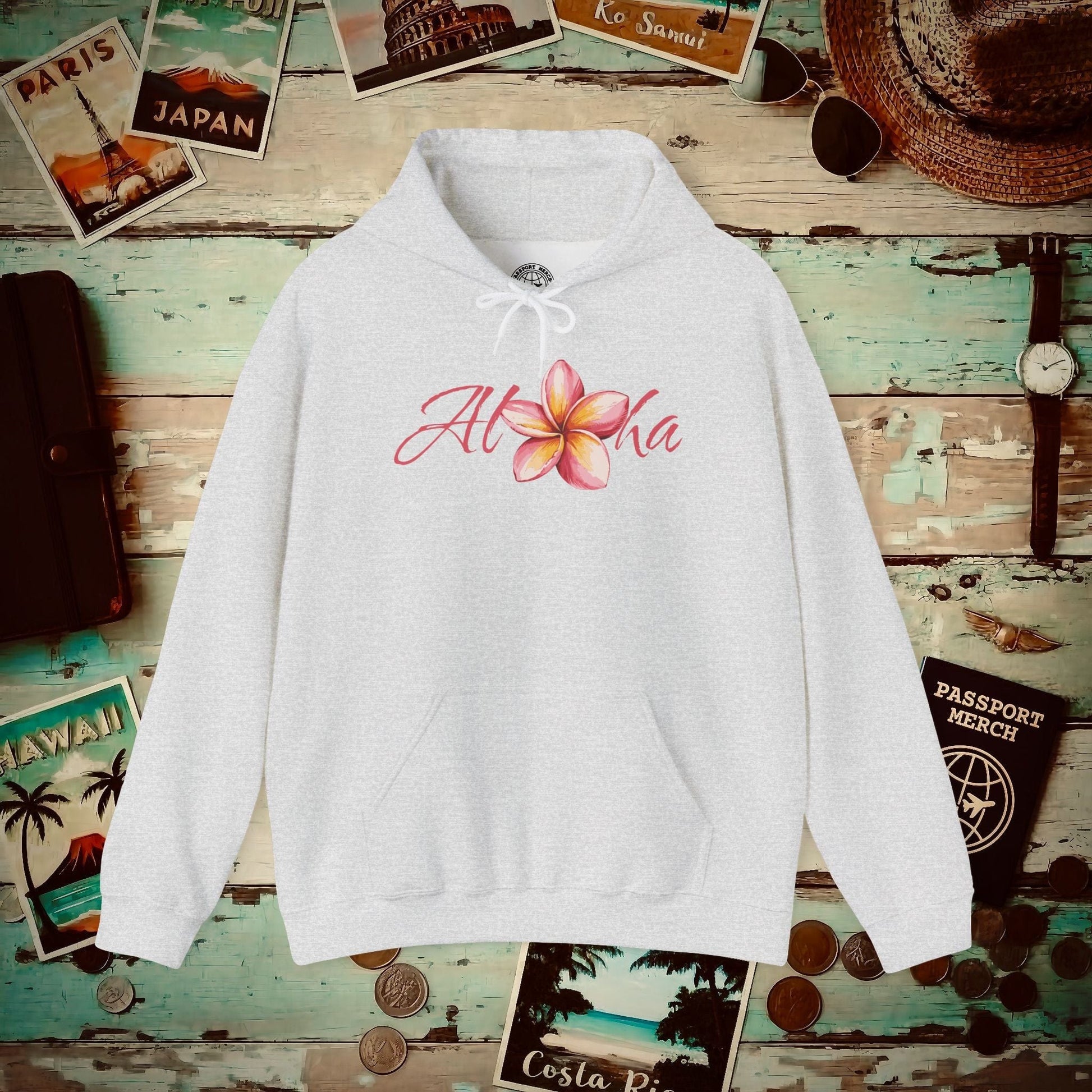 Aloha Watercolor Plumeria, Hawaii Hoodie Ash / S