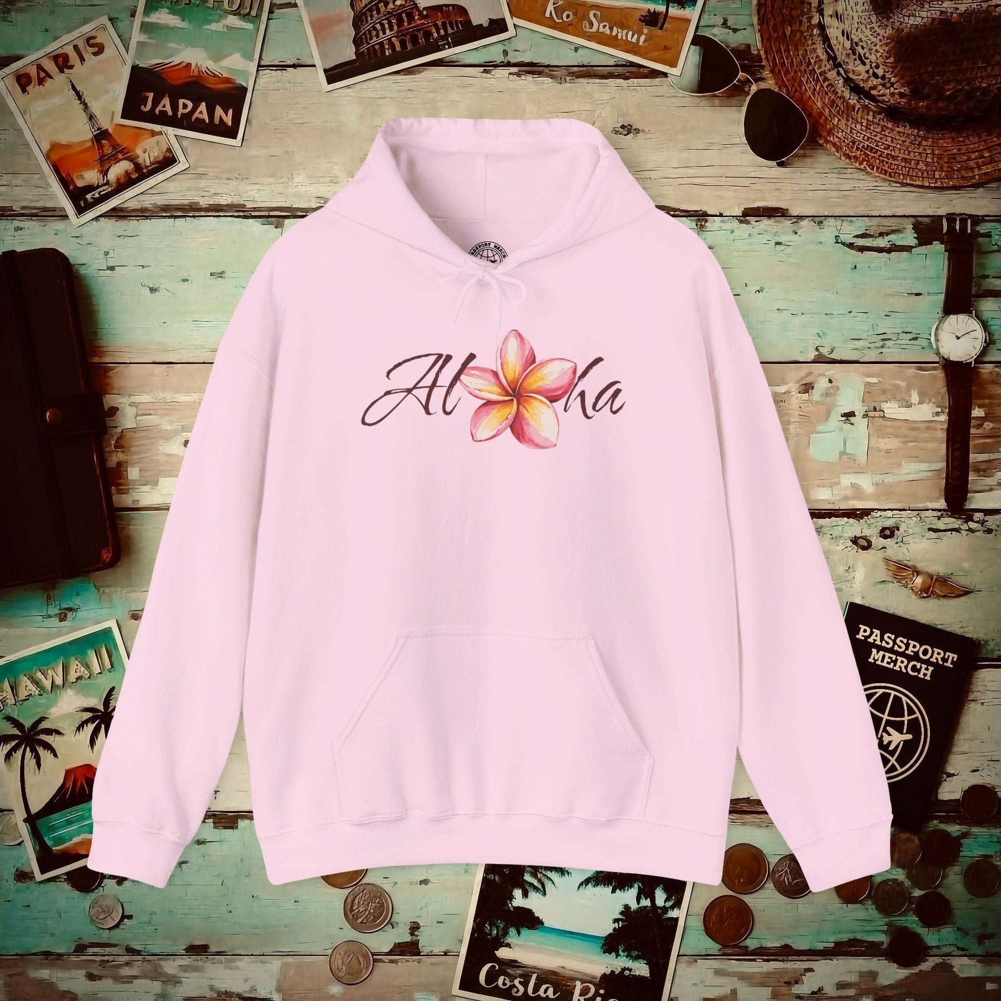 Aloha Watercolor Plumeria, Hawaii Hoodie Light Pink / S