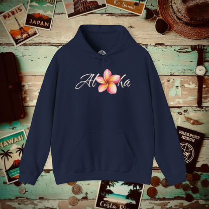 Aloha Watercolor Plumeria, Hawaii Hoodie Navy / S