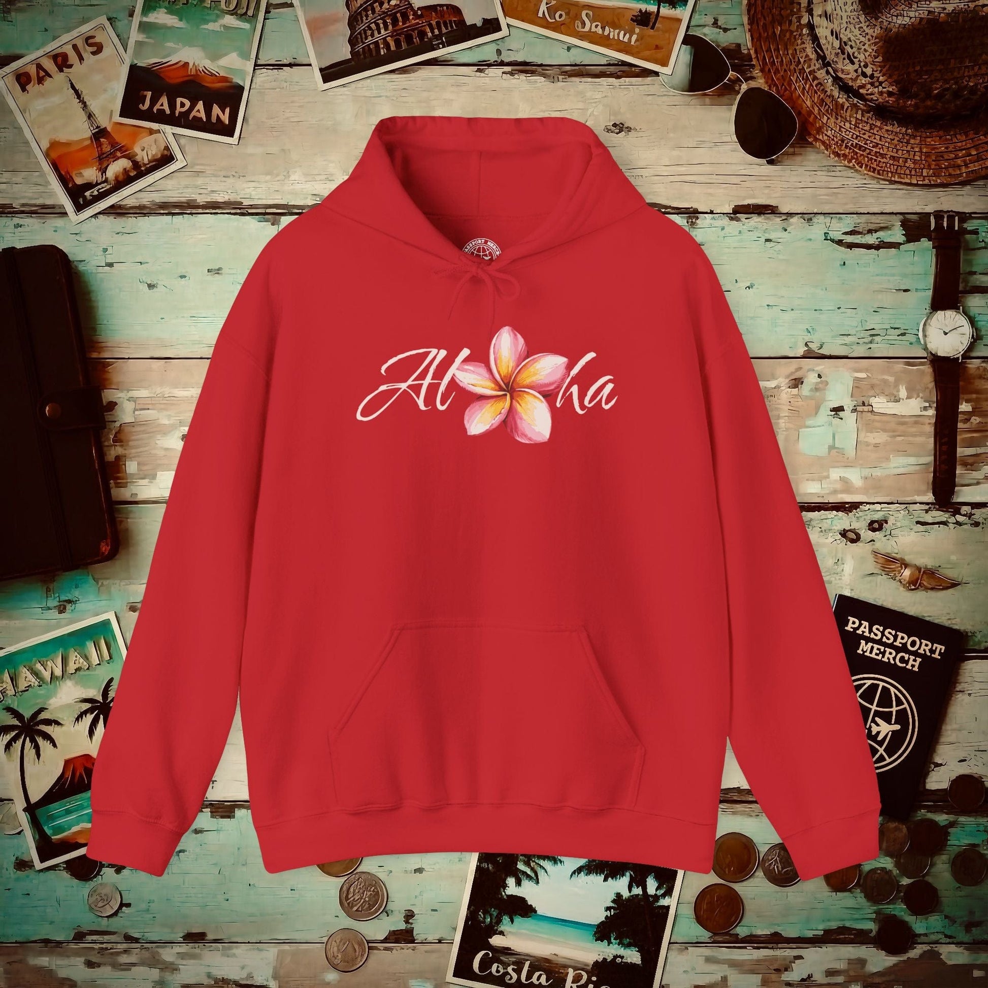 Aloha Watercolor Plumeria, Hawaii Hoodie Red / S