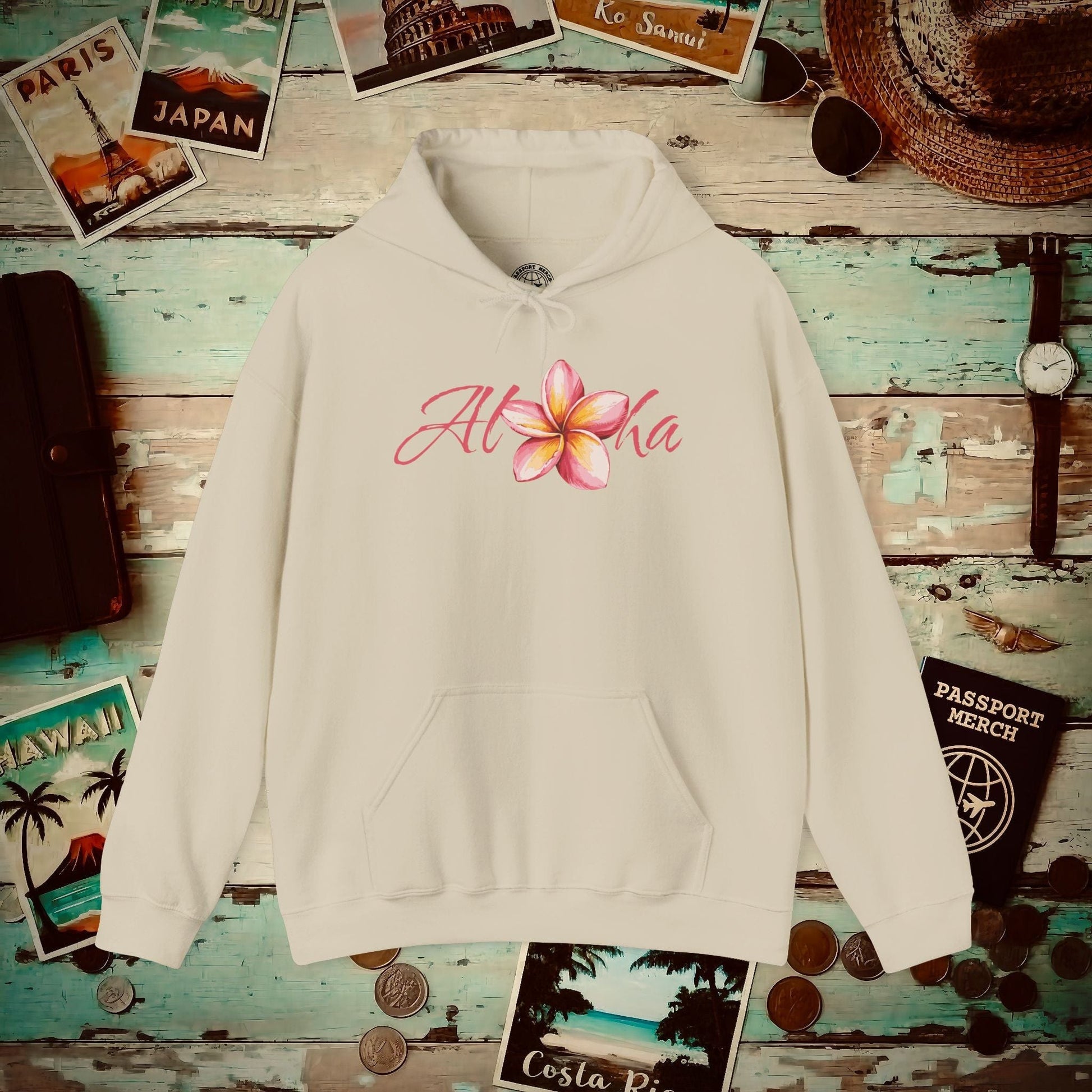 Aloha Watercolor Plumeria, Hawaii Hoodie Sand / S
