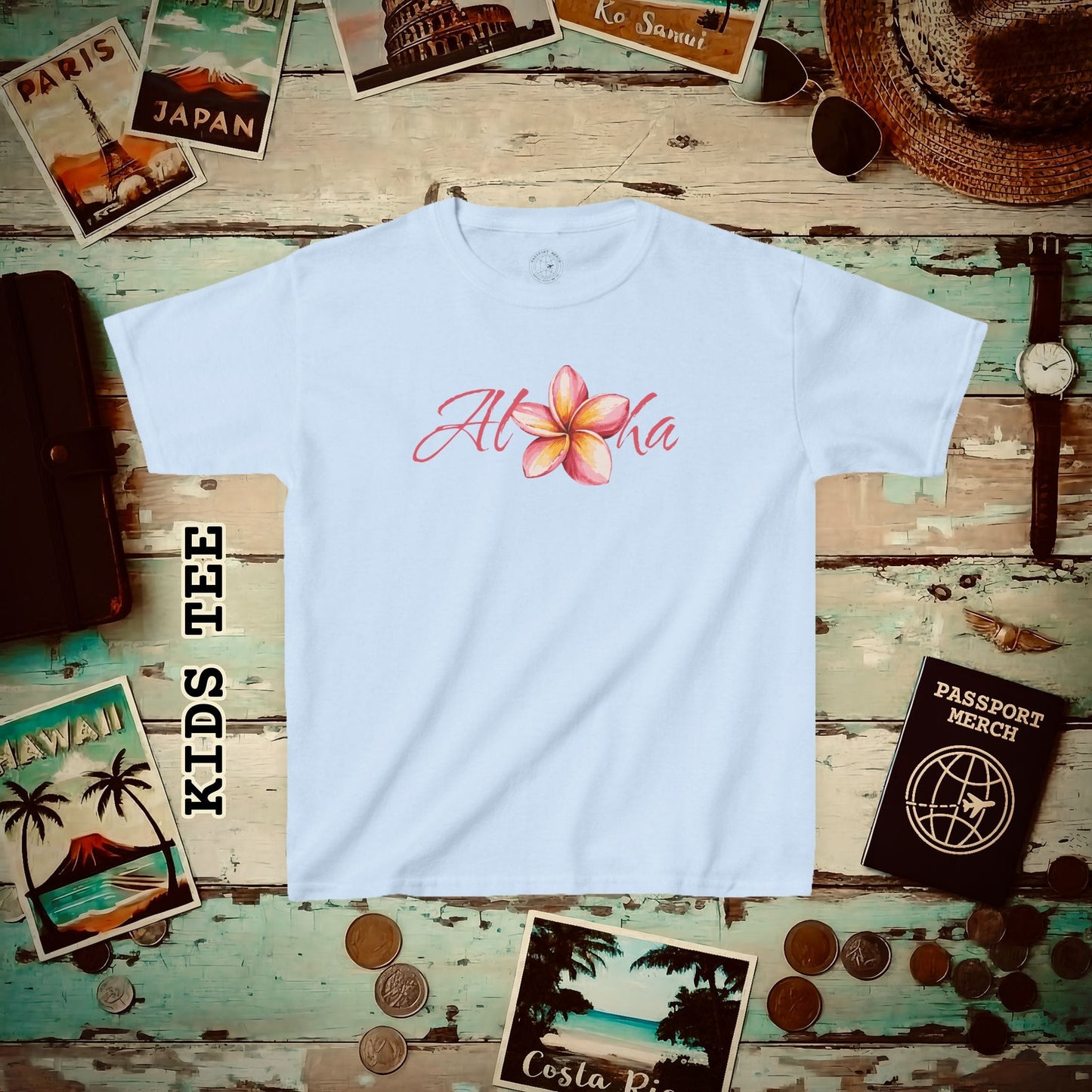 Aloha Watercolor Plumeria, Hawaii Kids Tee XS / Light Blue