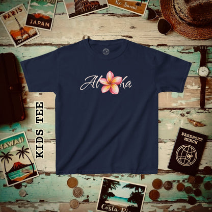 Aloha Watercolor Plumeria, Hawaii Kids Tee XS / Navy