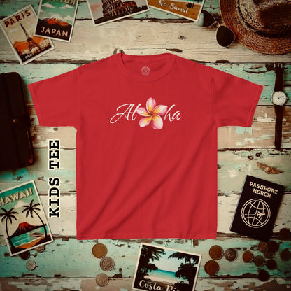 Aloha Watercolor Plumeria, Hawaii Kids Tee XS / Red