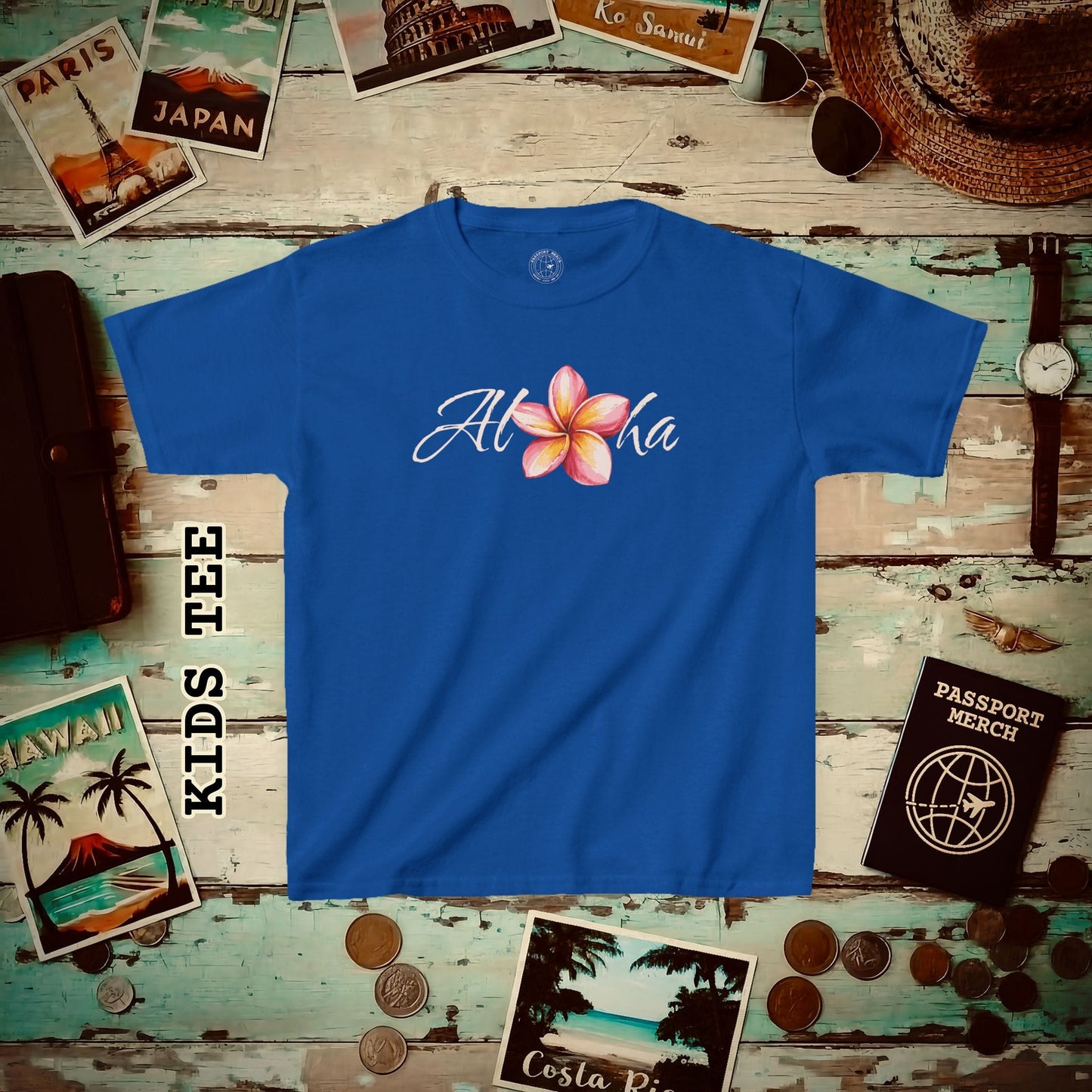 Aloha Watercolor Plumeria, Hawaii Kids Tee XS / Royal
