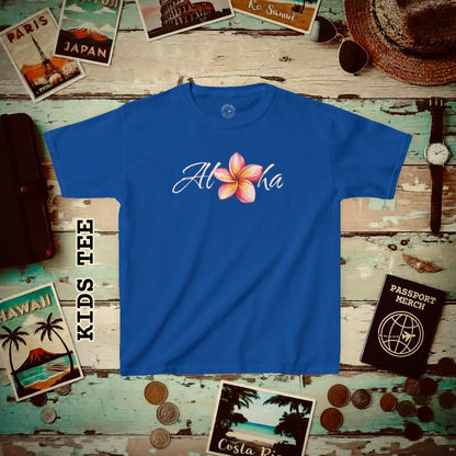 Aloha Watercolor Plumeria, Hawaii Kids Tee XS / Royal